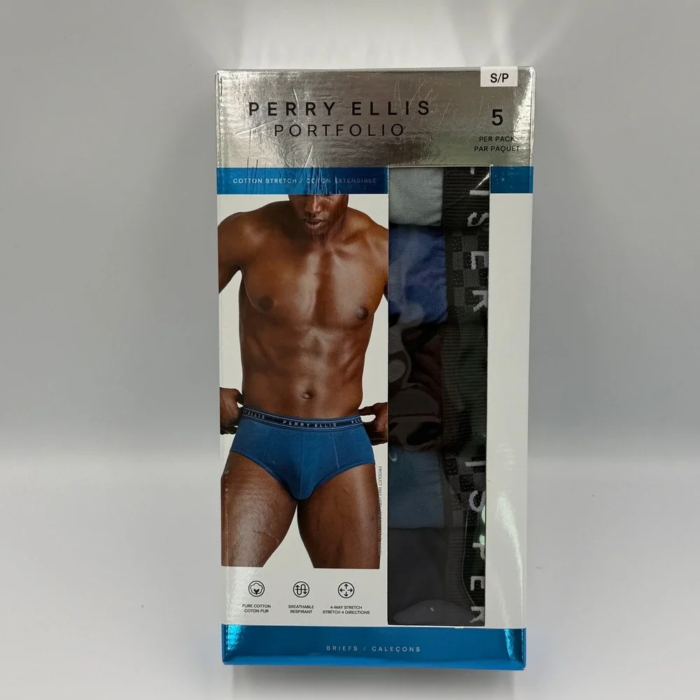 Perry Ellis Briefs Men Small Blue Tones 5-Pack Cotton Stretch UMPE340-TRNV *NEW*